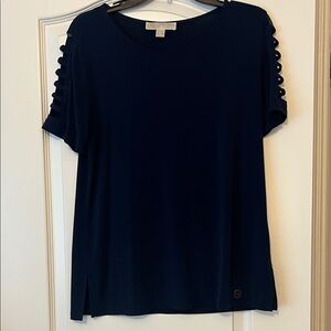 Michael Kors Elegant Navy Blue Women's shorty sleeve top with cut out sleeves
